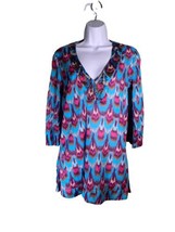 Vix Paula Hermanny Size Small Blue Pink Swimsuit Coverup Beaded Neckline - £11.01 GBP