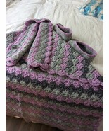 Handmade crochet afghan And Slippers Harlequin Pattern new 39&quot;X46&quot; - $54.63 CAD