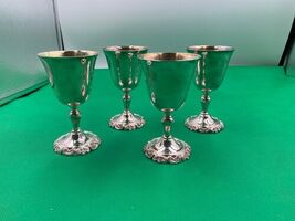 4x Wallace Silverplate BAROQUE #236 Small Wine Goblets with Gold Lining ... - $109.99