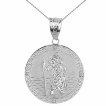 .925 Sterling Silver Saint Christopher Circle Medallion 1.16&quot; Pendant Necklace - £31.32 GBP+