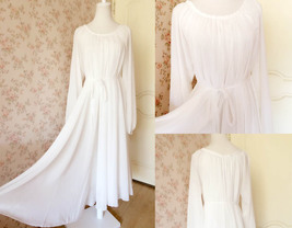 WHITE Chiffon Maxi Dress Women Loose Fit long sleeve Plus Size Maternity Dress image 2