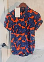 Wildfang Shirt Womens XS Foliage Red Blue Rayon SS Essential Button Up N... - $28.43