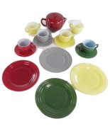 Vintage Hazel Atlas Tea Set Children&#39;s 60&#39;s 15 Pcs Teapot Creamer MIlk G... - $75.21 CAD