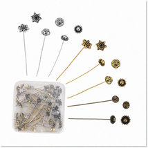 64Pcs Premium Antique Tibetan Style Flower Head Pins Box Set for Women&#39;s DIY Ear - $34.64