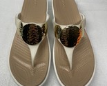 Crocs Sanrah Circle Wedge Flip Sandal Womens Size 10 OYSTER/GOLD EUC Sli... - $24.07