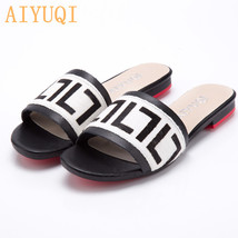 Gner slides genuine leather 2021 new summer flat women slides mohair large size outdoor thumb200