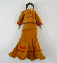 Antique Germany Porcelain China Doll 13&quot; Low Brow Red Star Outfit Black Hair - £60.58 GBP