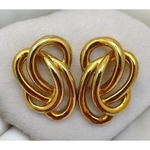 Vintage Gold Tone Knot Earrings Scroll Swirl Pierced Stud Oval - £7.46 GBP