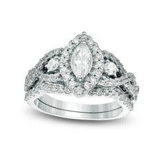 Marquise Cut 2.90Ct Diamond 14k White Gold Finish Bridal Wedding Ring Set Size 6 - £125.17 GBP