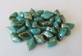 40 8 x 5 mm Czech Glass Gemduo Beads: Blue Turquose - Rembrandt - $2.72