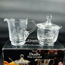 Denby Fine Crystal Etched Sugar and Creamer Fall Apples Sunflower Acorns - £23.94 GBP