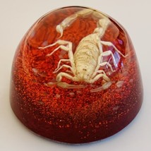 Scorpion Paperweight Acrylic Resin Dome Red Base with Glitter Felt Bottom - $13.69