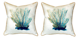 Pair of Betsy Drake Blue Coral Small Outdoor Indoor Pillows 12 Inch X 12 Inch - £54.50 GBP