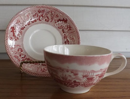 Johnson Bros Historical America Pink Fine China Flat Cup and Saucer Set - Patter - £10.03 GBP