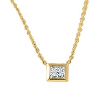 0.40CT Princesse Coupe Moissanite Femme Chaton Set Collier 14K Jaune Plaqué Or - $118.64