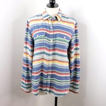 Chaps Denim Women&#39;s L Colorful Striped Button-Up Long Sleeve Western Shirt - £12.74 GBP