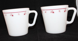 Corning Corelle Pyrex Burgundy Rose Milk Glass Set of 2 Coffee Mug Cup 3... - £33.94 GBP