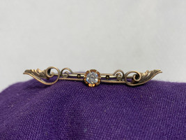 Antique Gold Filled Pin Brooch Victorian Clear Stone Ornate Costume Jewelry - £39.34 GBP