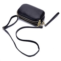Three-Layer Zipper Leather Women Messenger Bag Ladies Crossbody Bag Trendy Cowsk - £22.58 GBP