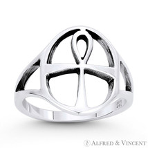 Egyptian Ankh Cross Key-of-Life Crux Ansata Ring in Oxidized 925 Sterling Silver - £17.31 GBP