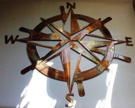 Captains Nautical Compass Rose Wall Art Decor 30&quot; x 30&quot; Copper/Bronze Plated - £73.28 GBP