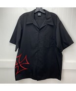 Johnny Suede Button Up Shirt Mens L Black/Red Embroidered Iron Cross Bik... - £14.42 GBP