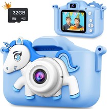 Unicorn Kids Camera, Birthday for Girls Boys Age 3-12, 1080P HD Selfie (Blue) - £21.25 GBP