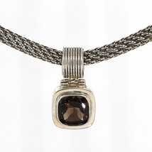 Handcrafted Lori Bonn Sterling Silver Smoky Quartz Pendant Mesh Chain Necklace - £47.17 GBP