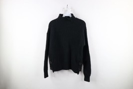 Madewell Womens XS Faded Cropped Fit Chunky Ribbed Knit Mock Neck Sweater Black - £38.77 GBP