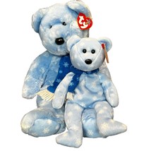 1999 Holiday Teddy Blue with Snowflakes TY Beanie Baby &amp; Buddy Set - £18.83 GBP