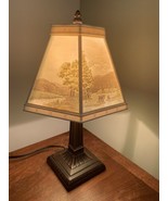 Vintage Lamp Lithophane Shade 6 Sided Reverse Scene Mountains Farm Horse... - $36.85