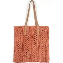 Handwoven Lightweight Woven Tote Paper Straw Light Orange Tan - $24.75