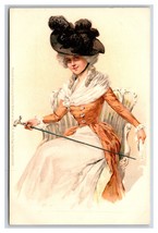 Classica Francese Moda Ritratto Donna Grande Cappello Canna Da Unp Udb Cartolina - £4.85 GBP