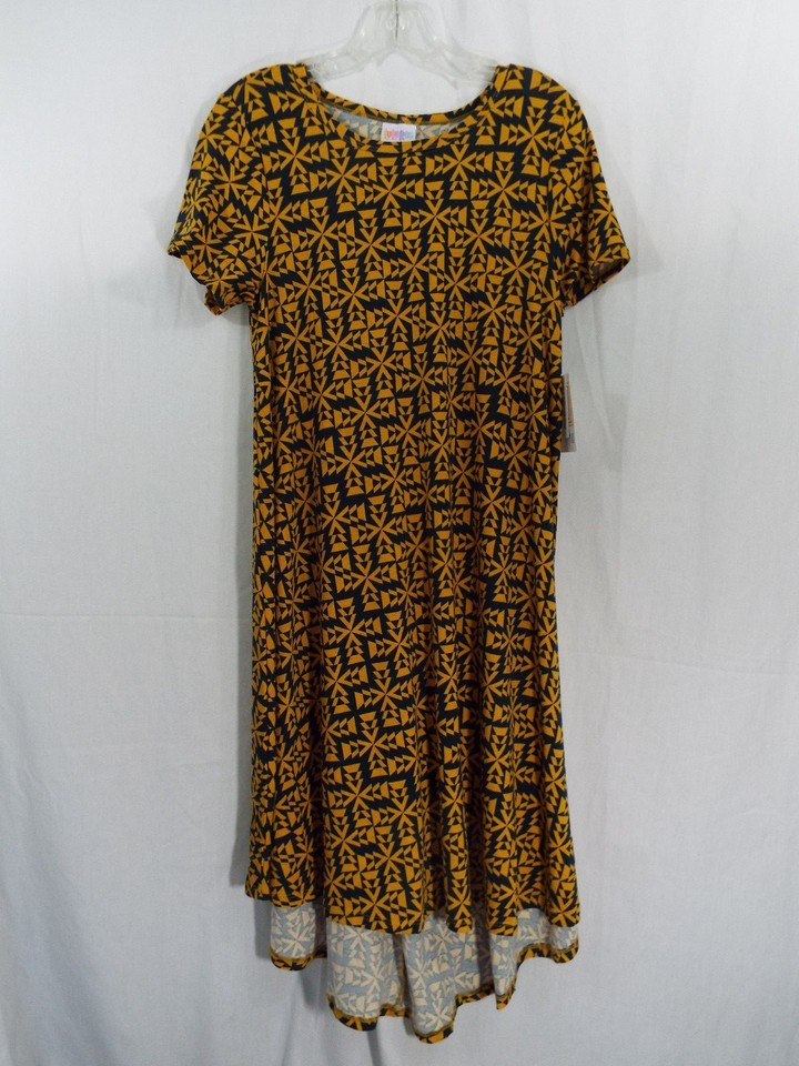 Womens LuLaRoe Dress Carly XS Dark Blue Gold Hi Low Hem NWT - $17.82