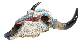 Western Turquoise And Red Teardrop Gems Mosaic Steer Cow Skull Decorative Box... - £25.15 GBP