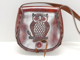 Brown Vinyl Owl Handbag Purse Leather Tie Boho - £13.58 GBP