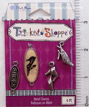 Shoe Charms Link Collection Antiqued Silver Metal Bead Drop Charm Set - £3.19 GBP