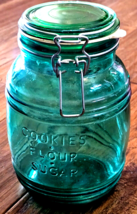 Cracker Barrel Glass Canister Green Jar 1~1/2QT Cookies Flour Sugar Rubb... - $291.32 MXN
