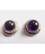Amethyst 925 Sterling Silver Stud Earrings with Groove Style Accents - £11.47 GBP