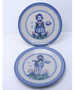 PAIR of M A Hadley Dinner Plates 11&quot; Farmer and Wife Stoneware Ceramic - $82.04 CAD