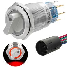 Rotary Switch 3 Position 12V-24VDC/AC 19mm 3/4 RED LED Light Latching Se... - $23.15