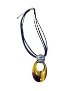 Tigers Eye Oval Disk Pendant 925 Sterling Flower Disk Leather Cords 15&quot; ... - $44.95