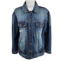 Kensie Jeans Women&#39;s Denim Jacket Distressed Ripped Raw Hem Long Sleeve ... - £14.72 GBP