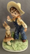 Lefton China Figurine Boy w/ Rabbit on Toadstool KW7537 Made in Japan 5.5” - £3.18 GBP