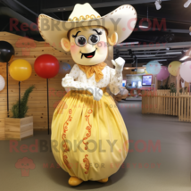 Cream Cowboy mascot costume character dressed with a Ball Gown and Hair ... - $1,199.00
