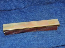Vintage Hair Comb Mother of Pearl / Abalone &amp; Brass Mechanical Retractab... - $26.99