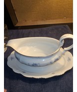 Gravy Boat Bavarian Fine China Germany Blue Garland Attached Bottom Plat... - $23.36