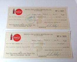 1960 Coca Cola Delta Colorado Bottling Co Bank Check pair Coke - $19.75