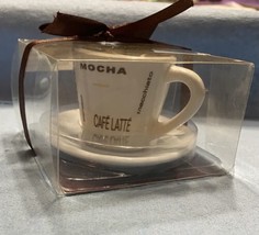 Café Latte Mocha Espresso Cup/Saucer Votive Candle 2&quot; x 3&quot;  in Gift Box W/ Bow - £5.86 GBP