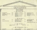 Giovanni&#39;s Italian Restaurant Menu Smith Street Warwick England  - £17.34 GBP